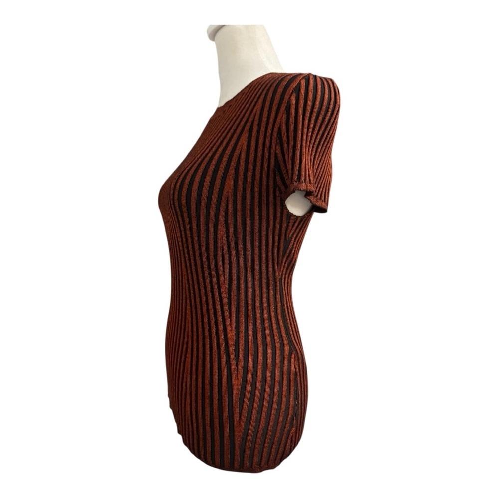 DKNY Ribbed Sweater Short Sleeve Copper Black Medium NWT - Picture 3 of 7